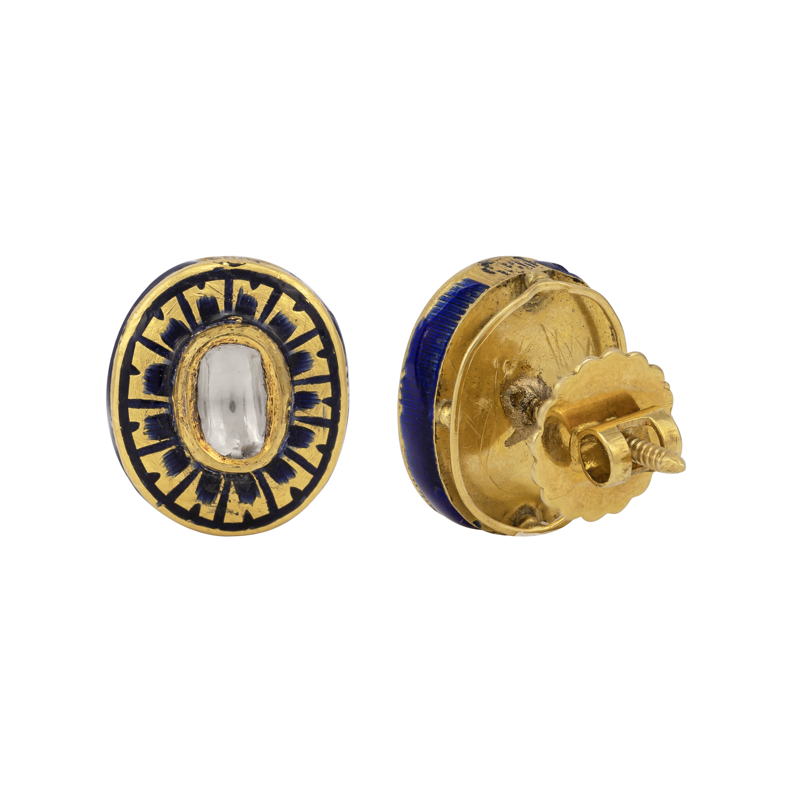 Black Enamel Polki Stud Earrings